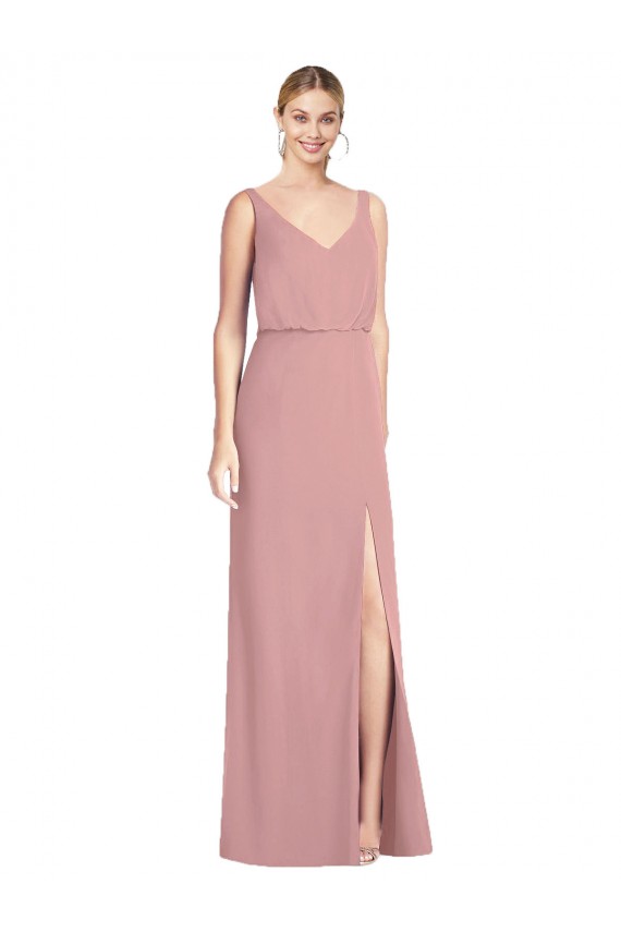 V-Back Dusty Pink Sleeveless V-Neck Mermaid Soft Chiffon Bridesmaid Dress Worcester