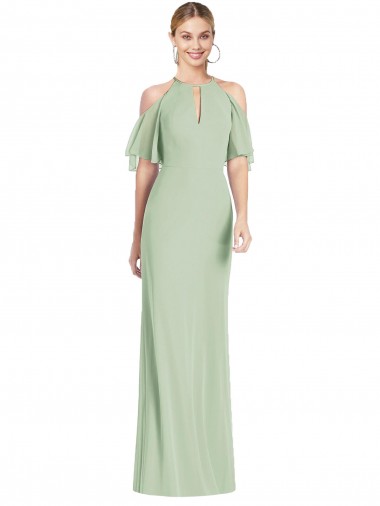 Cold Shoulder Halter Neck Mermaid Soft Chiffon Semi Formal Evening Dress / Bridesmaid Dress Worcester