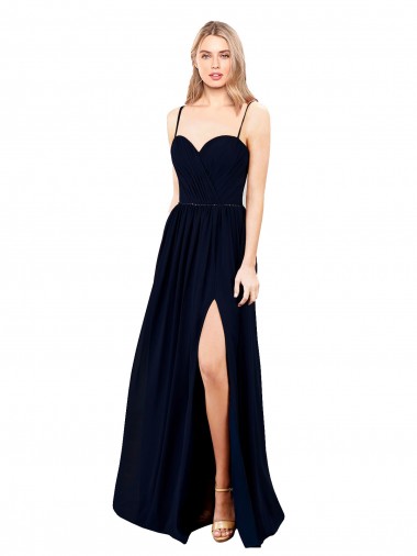 Dark Navy Sleeveless Spaghetti Straps A-Line Soft Chiffon Formal Evening Gown / Bridesmaid Dress Worcester