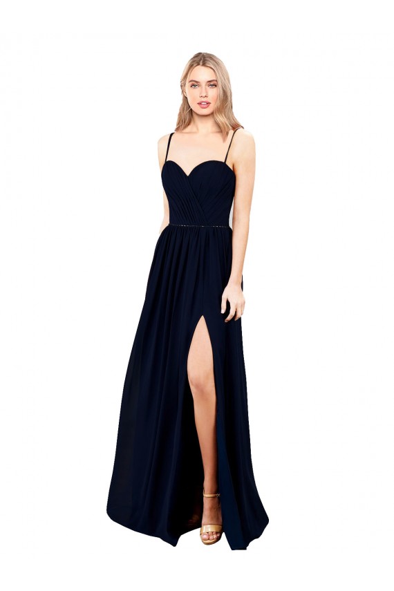 Dark Navy Sleeveless Spaghetti Straps A-Line Soft Chiffon Formal Evening Gown / Bridesmaid Dress Worcester