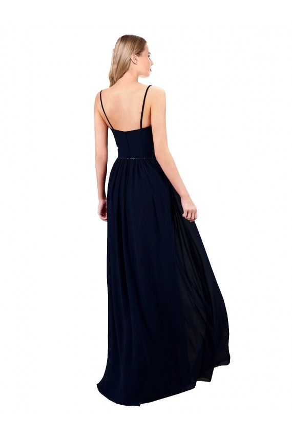 Dark Navy Sleeveless Spaghetti Straps A-Line Soft Chiffon Formal Evening Gown / Bridesmaid Dress Worcester