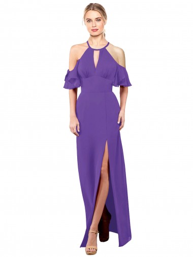 Open Back Ruffle Sleeves Halter Neck A-Line Soft Chiffon Bridesmaid Dress Worcester