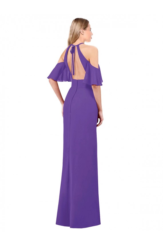 Open Back Ruffle Sleeves Halter Neck A-Line Soft Chiffon Bridesmaid Dress Worcester