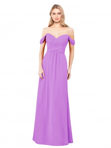 Violet Sleeveless Off the Shoulder A-Line Soft Chiffon Bridesmaid Dress Worcester