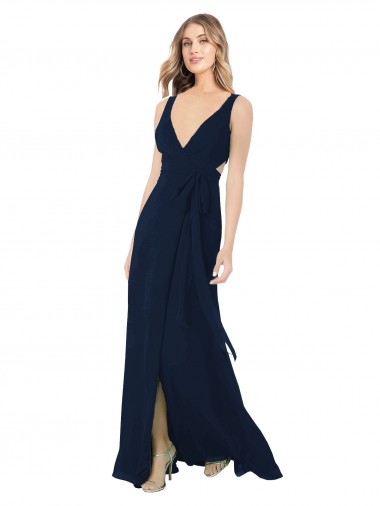 Dark Navy Sleeveless V-Neck A-Line Chiffon Bridesmaid Dress / Evening Dress Worcester