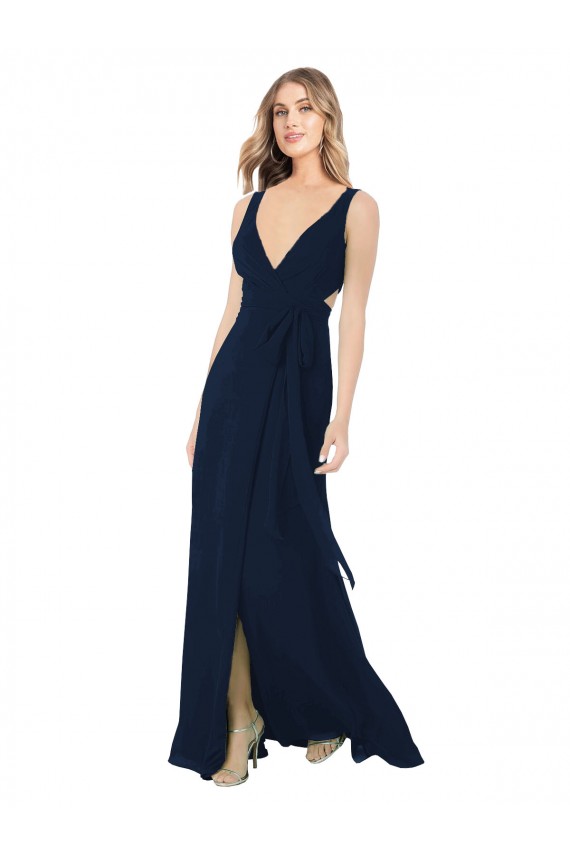 Dark Navy Sleeveless V-Neck A-Line Chiffon Bridesmaid Dress / Evening Dress Worcester
