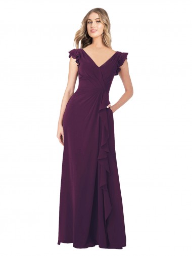 Grape Cap Sleeves V-Neck A-Line Soft Chiffon Formal Dress / Bridesmaid Dress Worcester