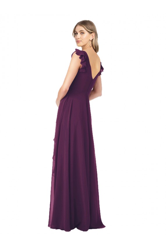 Grape Cap Sleeves V-Neck A-Line Soft Chiffon Formal Dress / Bridesmaid Dress Worcester