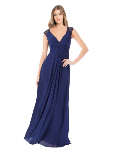 Keyhole Back Cap Sleeves V-Neck A-Line Soft Chiffon Bridesmaid Dress Worcester