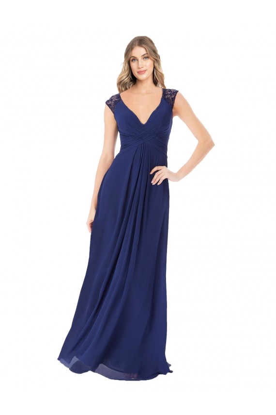 Keyhole Back Cap Sleeves V-Neck A-Line Soft Chiffon Bridesmaid Dress Worcester