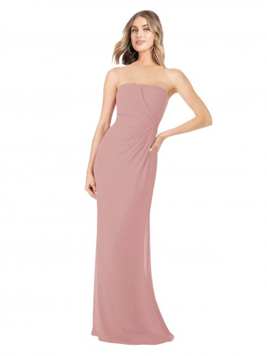 Dusty Pink Sleeveless Strapless Sheath Soft Chiffon Bridesmaid Dress Worcester