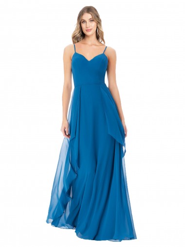 Peacock Blue Sleeveless Spaghetti Straps A-Line Soft Chiffon Bridesmaid Dress Worcester