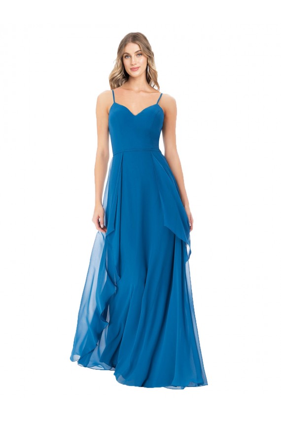 Peacock Blue Sleeveless Spaghetti Straps A-Line Soft Chiffon Bridesmaid Dress Worcester