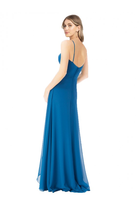 Peacock Blue Sleeveless Spaghetti Straps A-Line Soft Chiffon Bridesmaid Dress Worcester