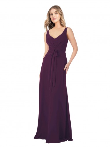 Grape Sleeveless V-Neck A-Line Chiffon Bridesmaid Dress Worcester