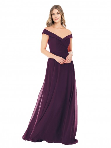 Grape Sleeveless Off the Shoulder A-Line Soft Chiffon Bridal Party Dress Worcester