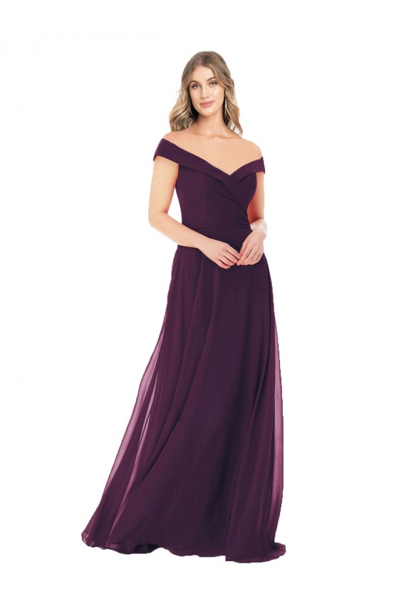 Grape Sleeveless Off the Shoulder A-Line Soft Chiffon Bridal Party Dress Worcester