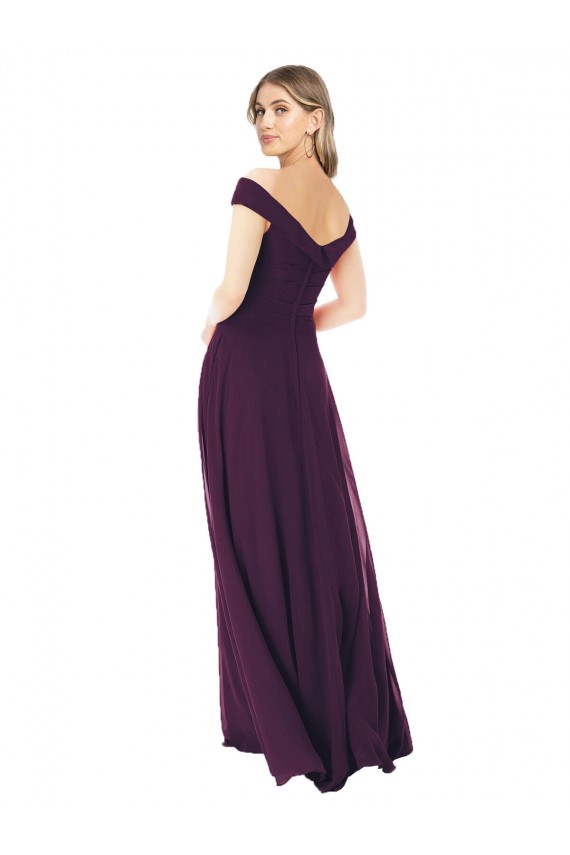 Grape Sleeveless Off the Shoulder A-Line Soft Chiffon Bridal Party Dress Worcester