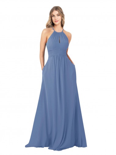 Open Back Sleeveless High Neck A-Line Soft Chiffon Bridesmaid Dress Worcester