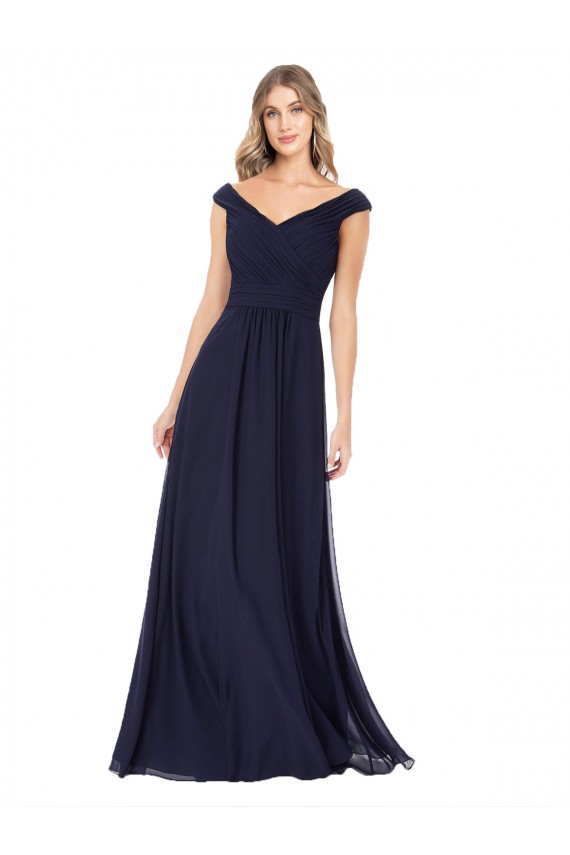 Dark Navy Sleeveless Off the Shoulder A-Line Soft Chiffon Evening Dress / Bridesmaid Dress Worcester