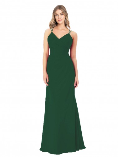 Dark Green Sleeveless V-Neck A-Line Soft Chiffon Bridesmaid Dress Worcester