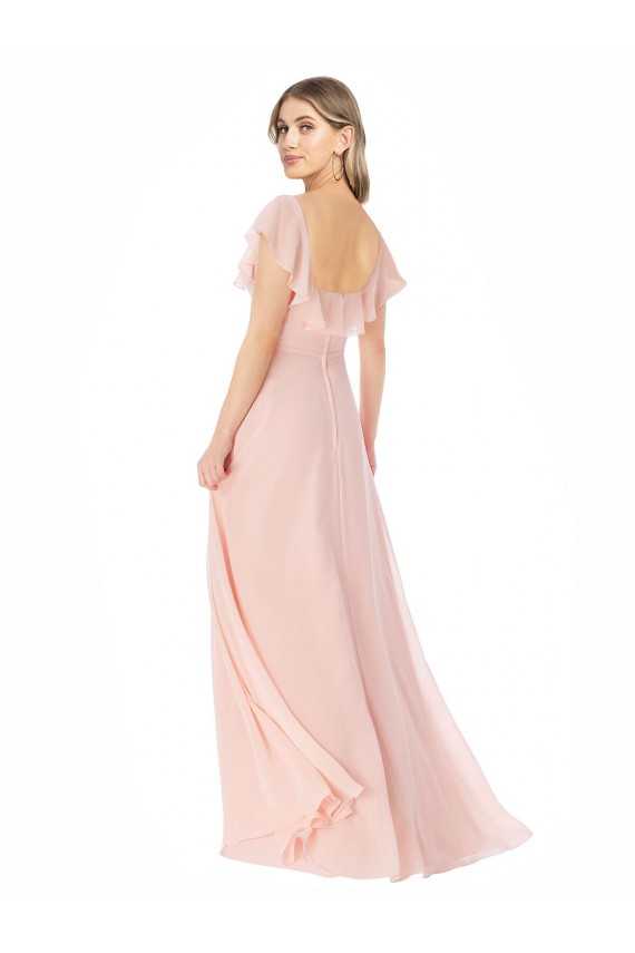 Cap Sleeves Square Neck A-Line Soft Chiffon Formal Dress / Bridesmaid Dress Worcester