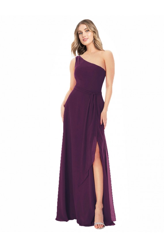 Grape Sleeveless One Shoulder A-Line Soft Chiffon Formal Dress / Bridesmaid Dress Worcester