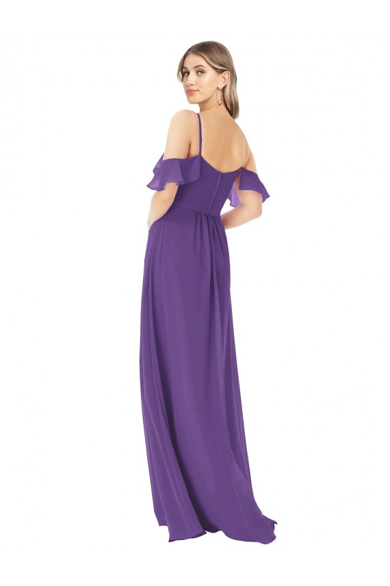 Plum Purple Cold Shoulder Off the Shoulder A-Line Soft Chiffon Bridesmaid Dress Worcester