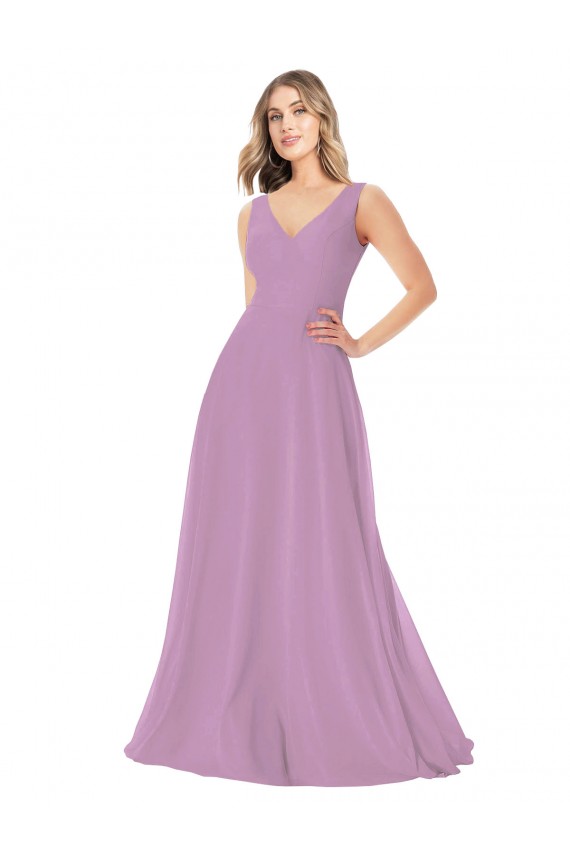 Sleeveless V-Neck A-Line Soft Chiffon Bridal Party Dress Worcester