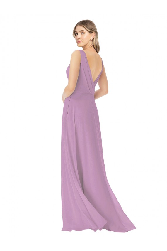 Sleeveless V-Neck A-Line Soft Chiffon Bridal Party Dress Worcester