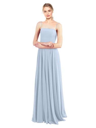 Low Back Light Sky Blue Sleeveless Spaghetti Straps A-Line Soft Chiffon Bridesmaid Dress Worcester