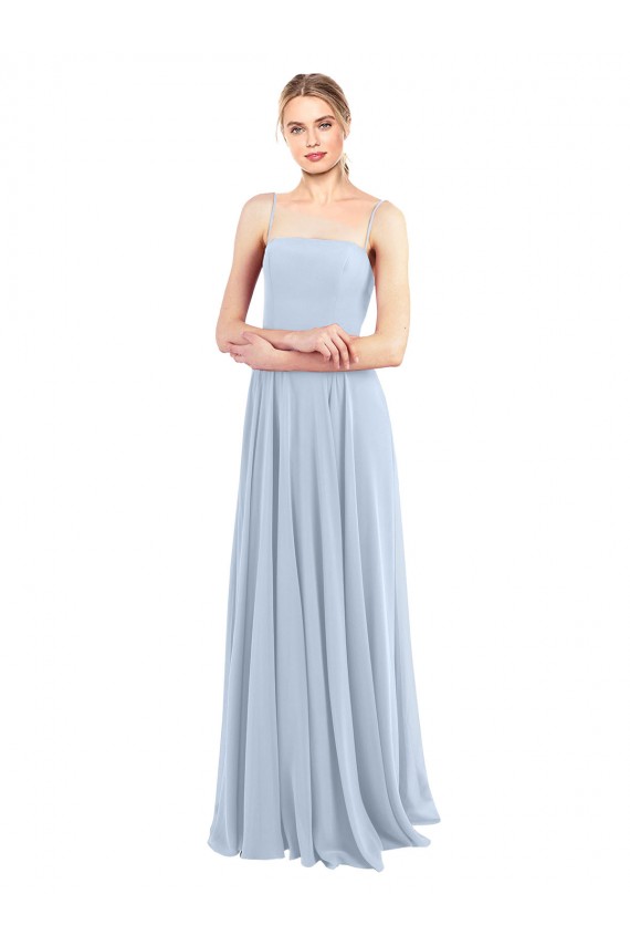 Low Back Light Sky Blue Sleeveless Spaghetti Straps A-Line Soft Chiffon Bridesmaid Dress Worcester
