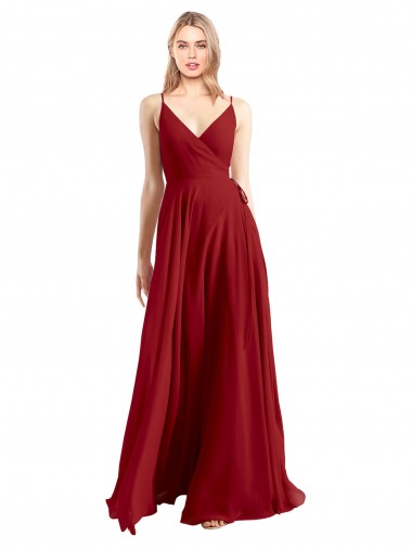V-Back Sleeveless Spaghetti Straps A-Line Luxe Chiffon Bridesmaid Dress Worcester