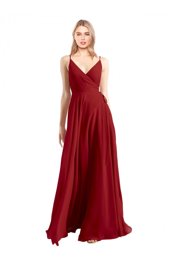 V-Back Sleeveless Spaghetti Straps A-Line Luxe Chiffon Bridesmaid Dress Worcester