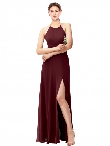 Criss Cross Back Sleeveless Halter Neck A-Line Soft Chiffon Bridesmaid Dress Worcester