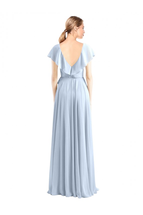V-Back Royal Blue Flutter Sleeves V-Neck A-Line Soft Chiffon Bridesmaid Dress Worcester