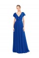 V-Back Royal Blue Flutter Sleeves V-Neck A-Line Soft Chiffon Bridesmaid Dress Worcester
