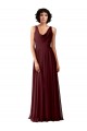 V-Back Burgundy Gold Sleeveless Cowl Neck A-Line Soft Chiffon Bridesmaid Dress Worcester