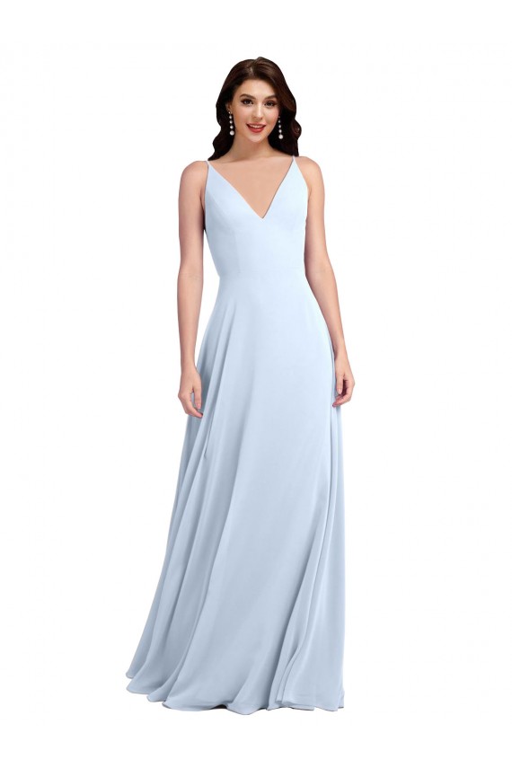 Keyhole Back Sleeveless V-Neck A-Line Soft Chiffon Evening Dress / Bridesmaid Dress Worcester