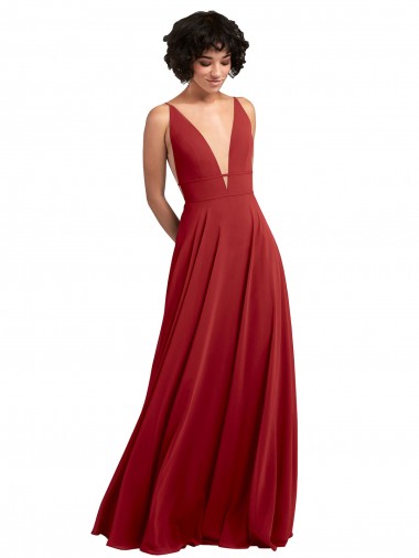 V-Back Red Sleeveless V-Neck A-Line Lxue Chiffon Bridesmaid Dress Worcester