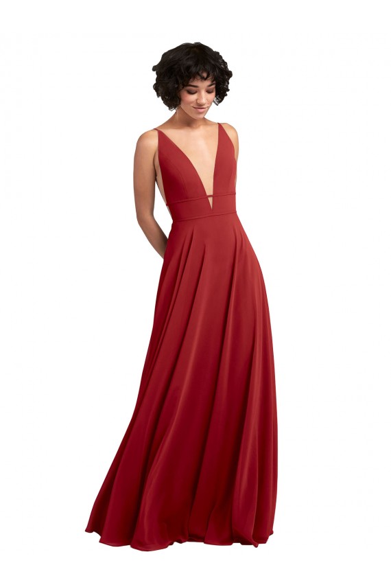 V-Back Red Sleeveless V-Neck A-Line Lxue Chiffon Bridesmaid Dress Worcester
