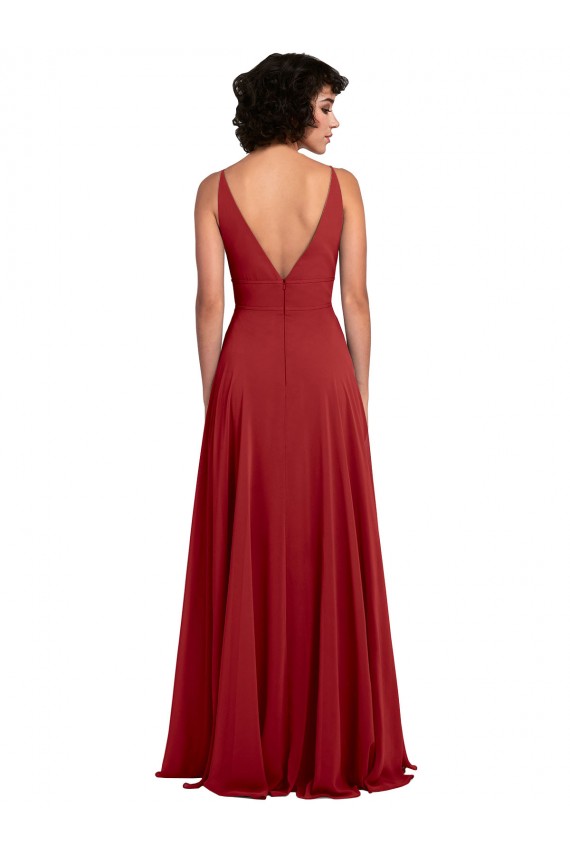 V-Back Red Sleeveless V-Neck A-Line Lxue Chiffon Bridesmaid Dress Worcester