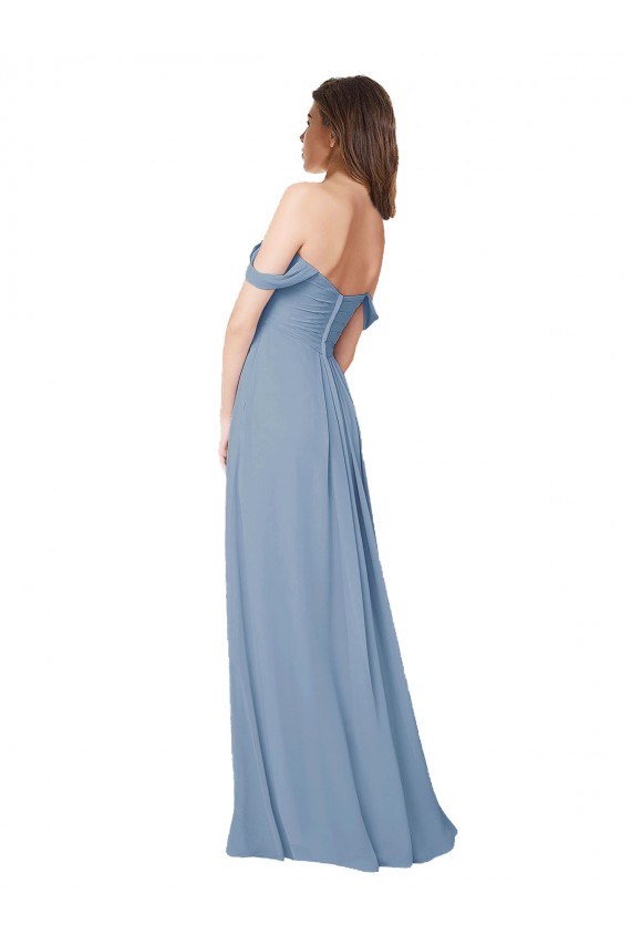 Low Back Dusty Blue Sleeveless Sweetheart A-Line Chiffon Wedding Party Dress Worcester