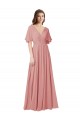 V-Back Bliss Pink Flutter Sleeves V-Neck A-Line Soft Chiffon Bridesmaid Dress Worcester