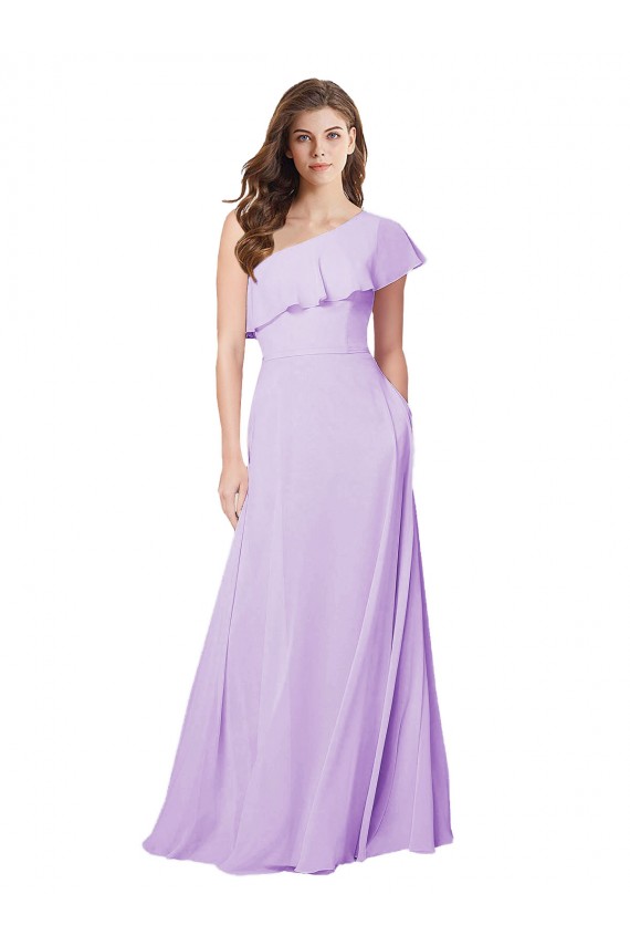 Lilac Sleeveless One Shoulder A-Line Soft Chiffon Bridesmaid Dress Worcester