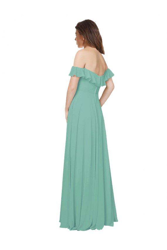 Open Back Flounce Sleeves Off the Shoulder A-Line Soft Chiffon Bridesmaid Dress Worcester