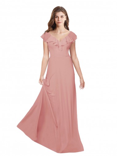 Criss Cross Back Flutter Sleeves V-Neck A-Line Chiffon Bridesmaid Dress / Evening Dress Worcester