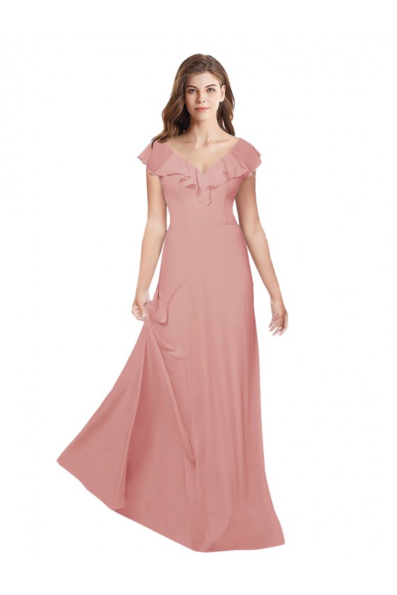 Criss Cross Back Flutter Sleeves V-Neck A-Line Chiffon Bridesmaid Dress / Evening Dress Worcester