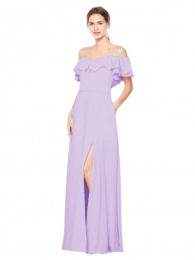Low Back Lilac Sleeveless Off the Shoulder A-Line Soft Chiffon Bridesmaid Dress Worcester