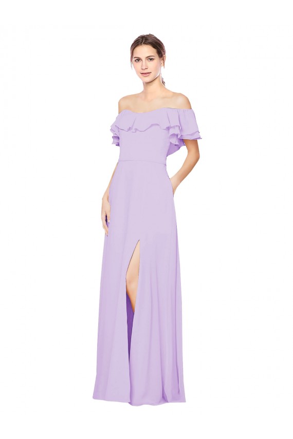 Low Back Lilac Sleeveless Off the Shoulder A-Line Soft Chiffon Bridesmaid Dress Worcester